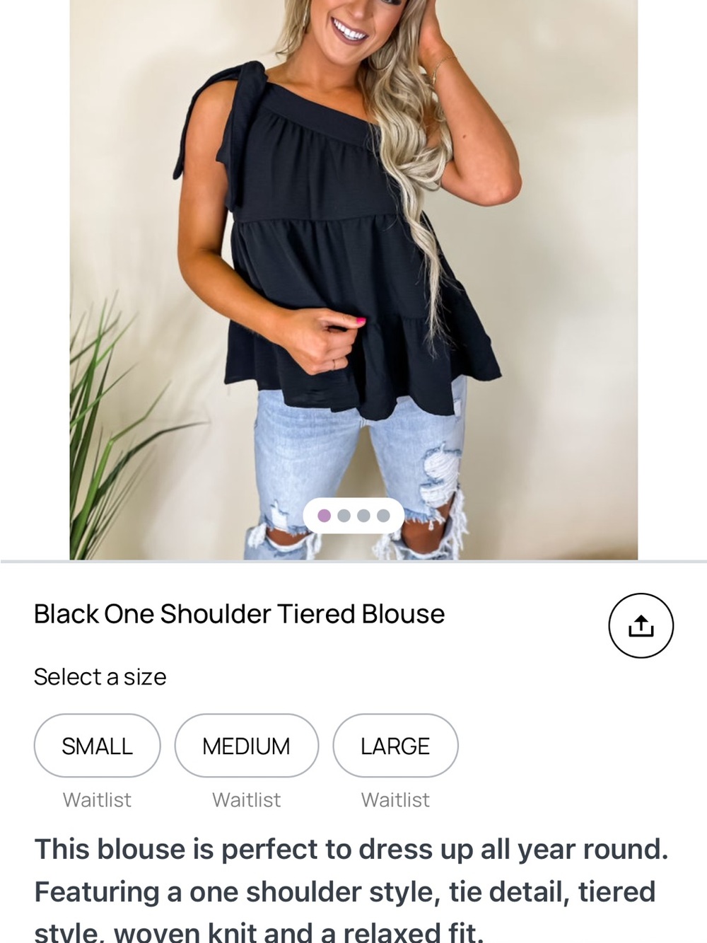eesome Black One-Shoulder Tiered Tie-Shoulder Blouse